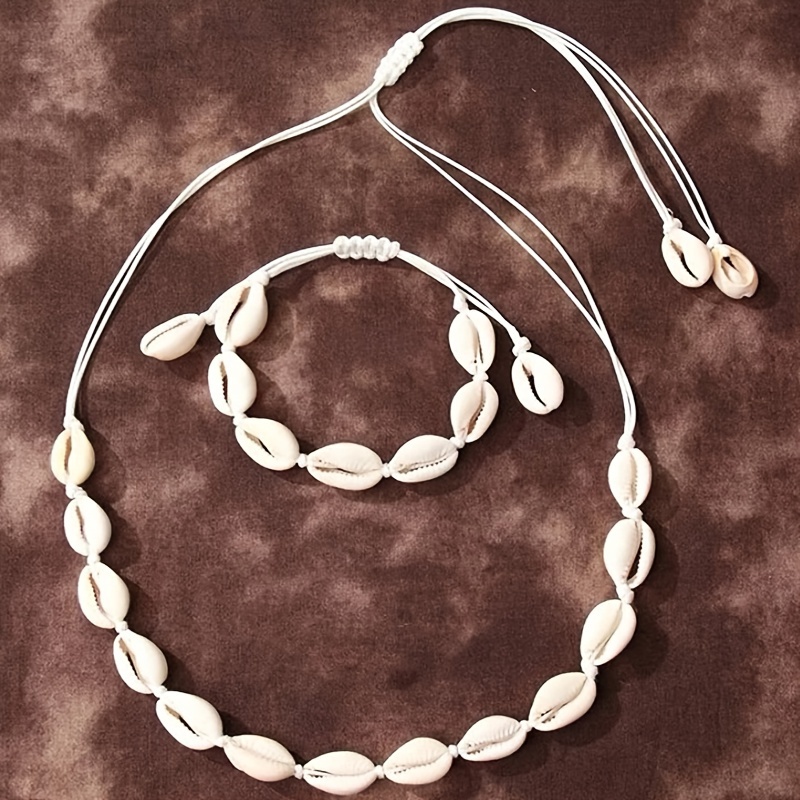 Women's Shell Choker Necklace & Bracelet Set, Nautical Style